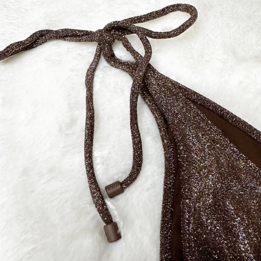 NWT RARE Skims Textured Side Tie Bikini Bottom Metallic Cocoa Women’s XL